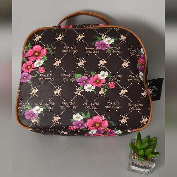 Cosmetic Bags Beverly Hills Polo Club brown Floral 2 Pieces Zipper New - Picture 2 of 9